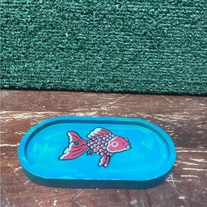 Hand-Painted Blue Fish Tray for Aquarium Decor
